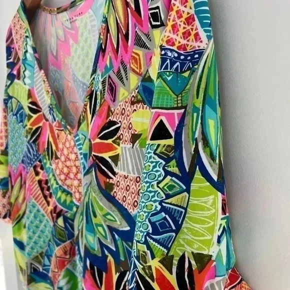 Trina Turk Recreation Resort Tropical Bright Colorful Shirt Tunic Dress Top XS - Picture 3 of 12